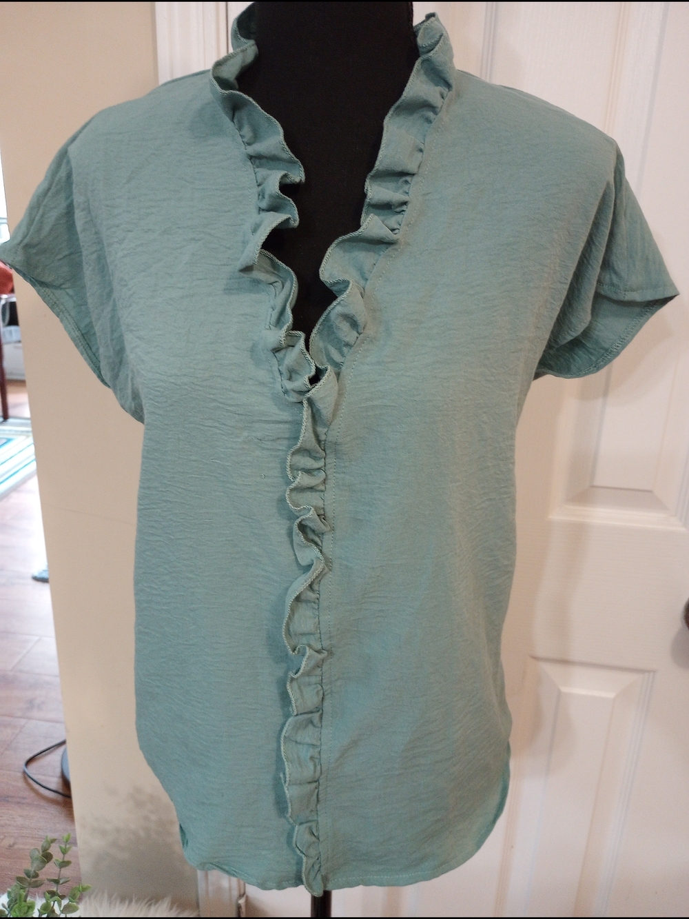 Women's Ruffle-Trim Short Sleeve Top - Seafoam Green